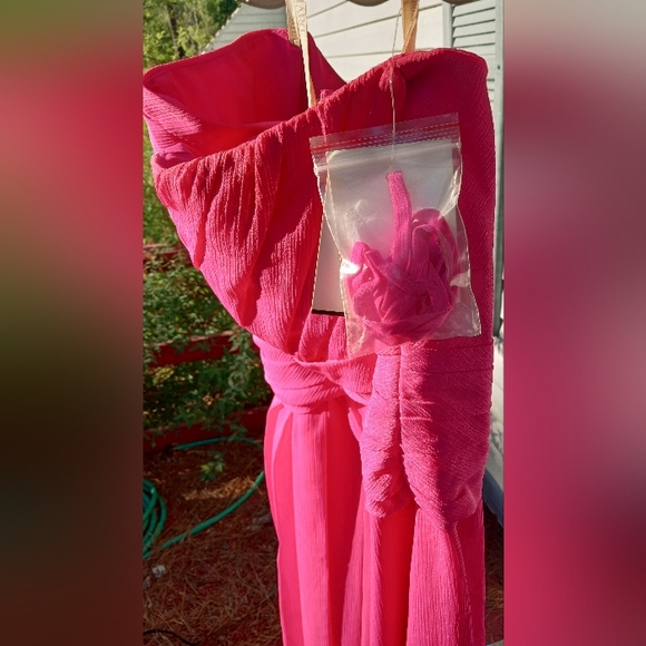 Size 18 Davids Bridal Long Strapless Crink C Color Begoni Dim W10 31014188 - Picture 4 of 9